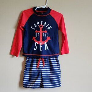 Simple Joys Carter's Rash Guard With Trunks "Captain Of The Sea" Size 2T